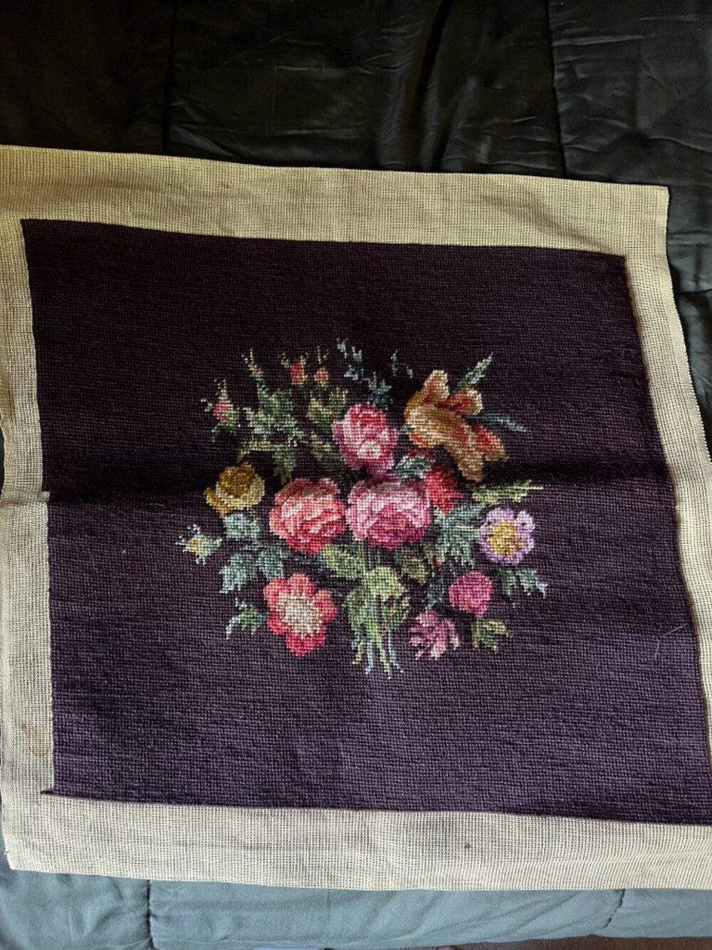 Floral Needlepoint to Make Pillow Chair Footstool or Bench Cover A1254